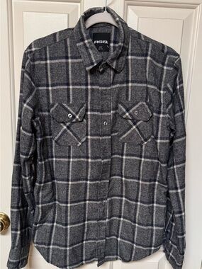 RSQ Men’s Gray Plaid Button-Down Shirt